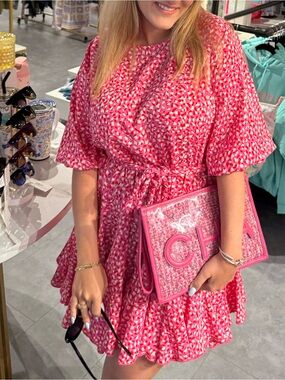 Aakaa Pink Printed Tie-Waist mini Dress